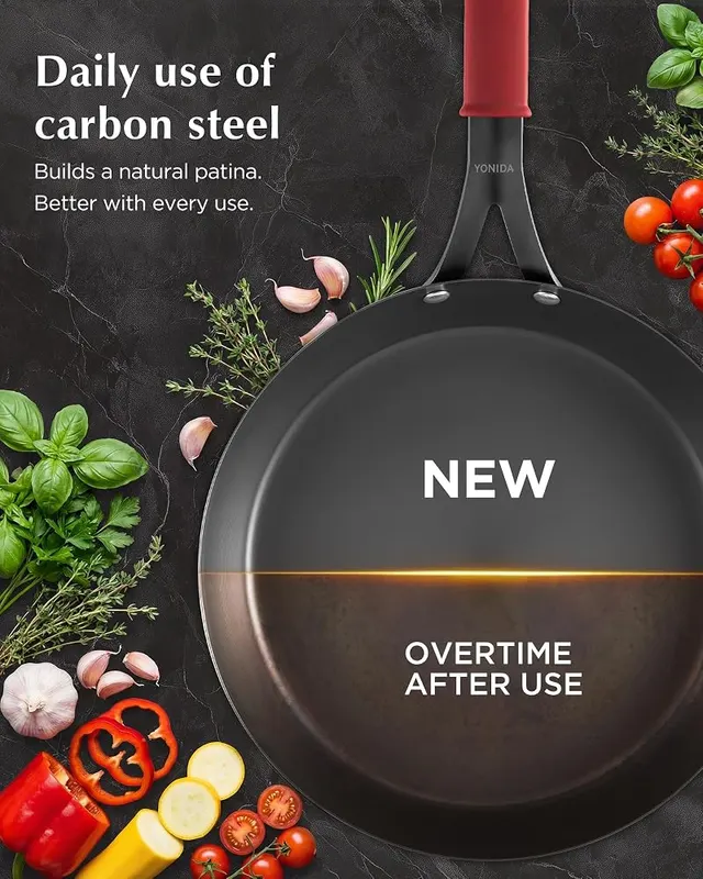 Yonida Carbon Steel Pan – Pre-seasoned with natural oil