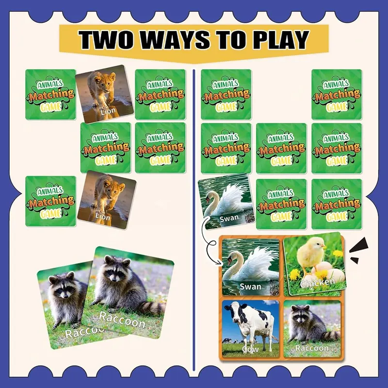 YTSQLER 100 PCS Animal Memory Matching Game – Fifty matching pairs