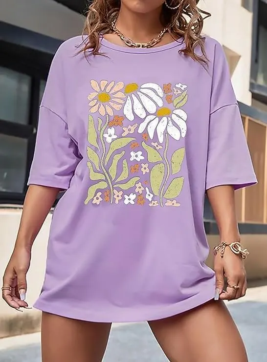 Yuaelria Oversized Graphic T-Shirt – Cotton blend closure
