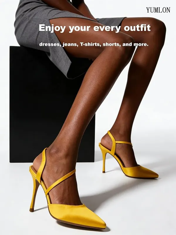 Yumlon Yellow Heels – Asymmetrical ankle strap