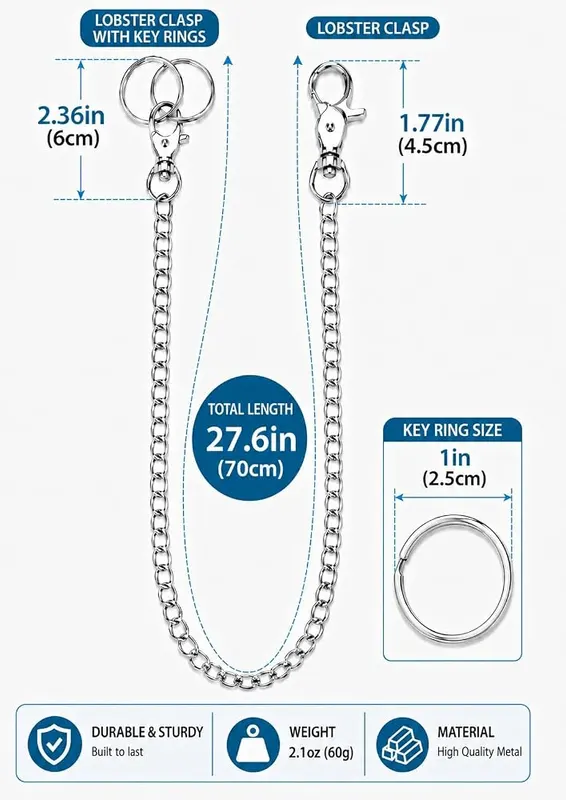 ZADL 2 Pack 27.6 Inch Wallet Chain – Heavy duty pocket keychain design
