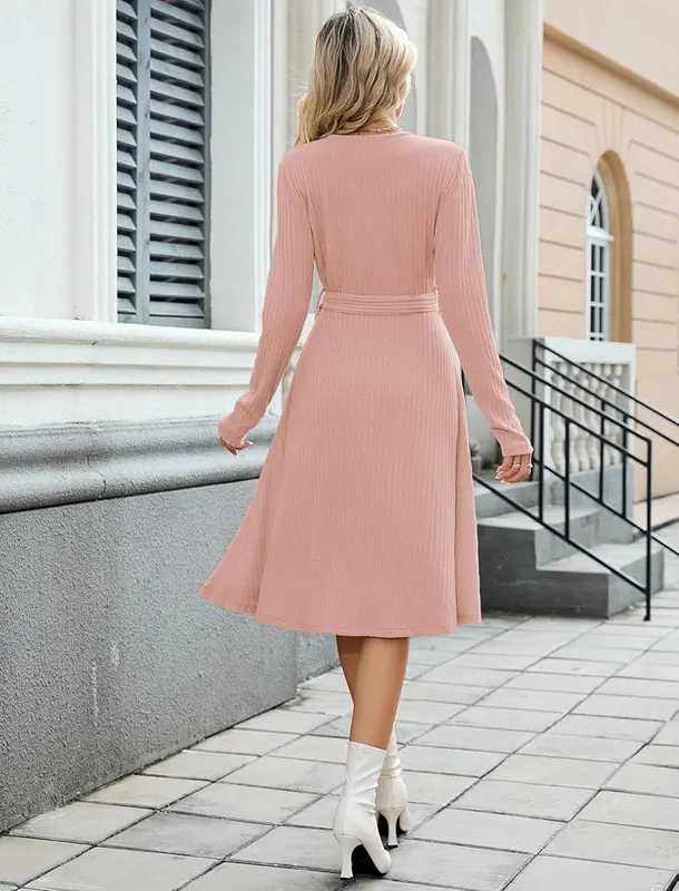 ZAFUL Casual Dresses – Ribbed knit wrap sweater dress