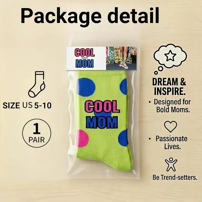 ZAOMENG Cool Mom Socks Funny Crew Socks – Fun retro polka dot pattern details