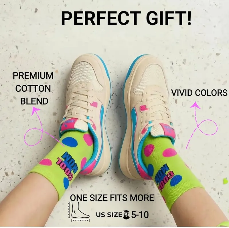 ZAOMENG Cool Mom Socks Funny Crew Socks – Flexible ribbed cuffs prevent slipping