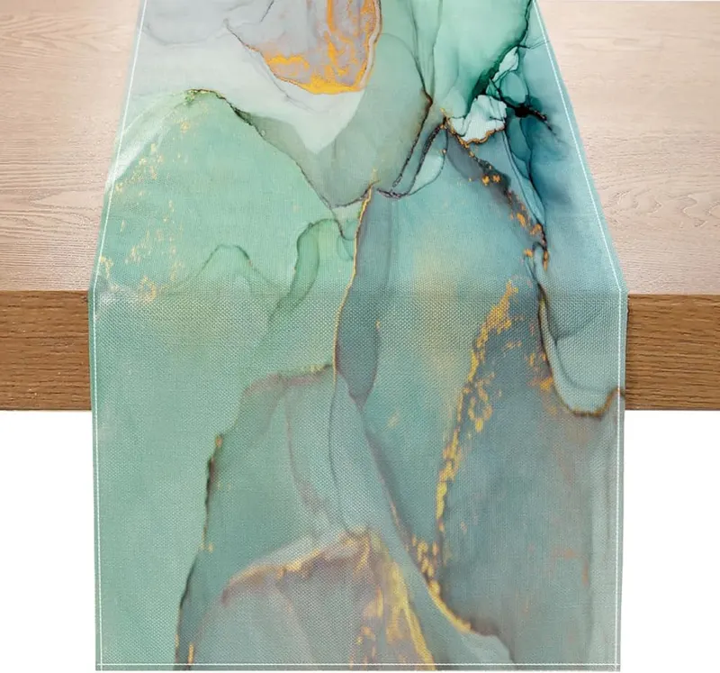 ZCHOMI Teal Marble Table Runner 13×72 Inch in Modern Abstract Art
