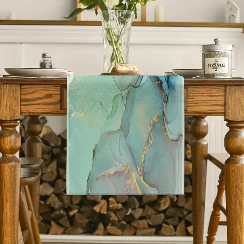 ZCHOMI Teal Marble Table Runner 13×72 Inch – Polyester