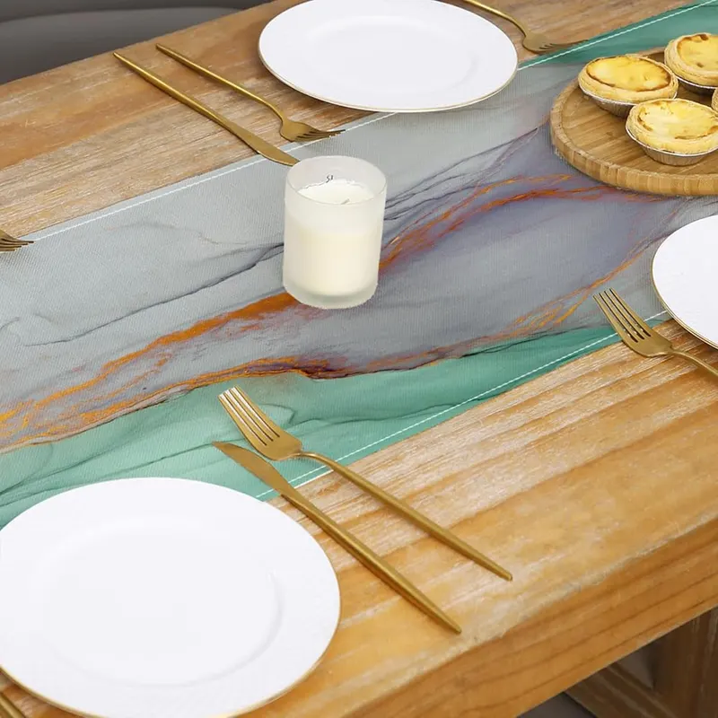 ZCHOMI Teal Marble Table Runner 13×72 Inch – Design