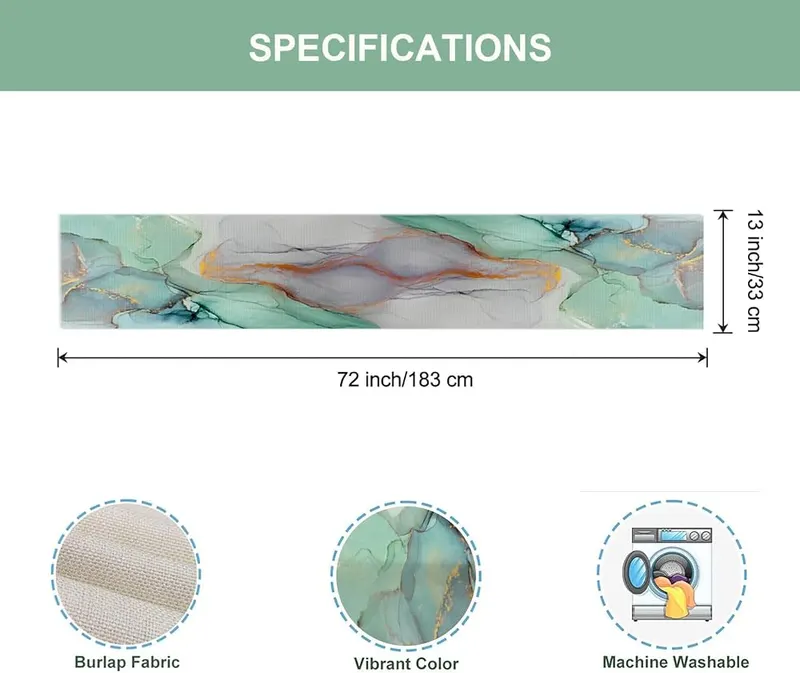 ZCHOMI Teal Marble Table Runner 13×72 Inch – Great Decoration