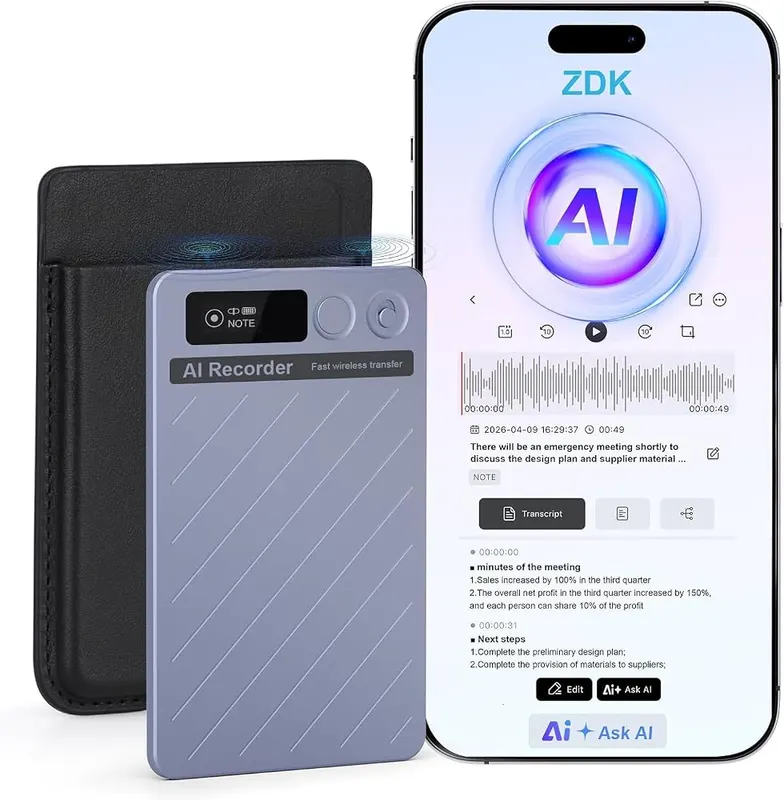 ZDK AI Voice Recorder in Metallic