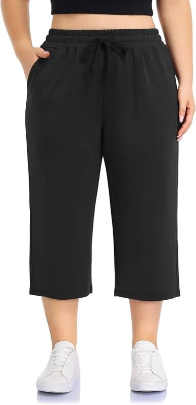 ZERDOCEAN Women’s Plus Size Capri Pants High Black in Black