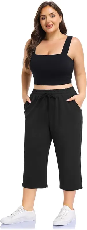 ZERDOCEAN Women’s Plus Size Capri Pants High Black – Easy to Care