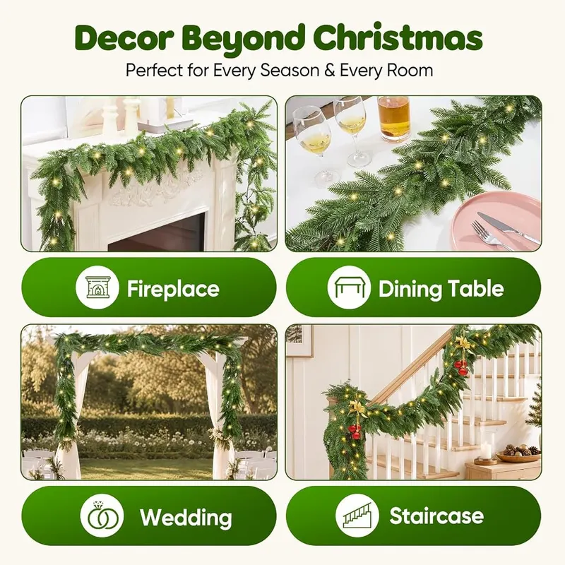 Zilithra 8.9FT Realistic Cedar Garland – Flexible wire core for shaping