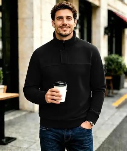 ZITY Mens Quarter Zip Pullover Sweatshirts Fleece – Ribbed cuffs and hem