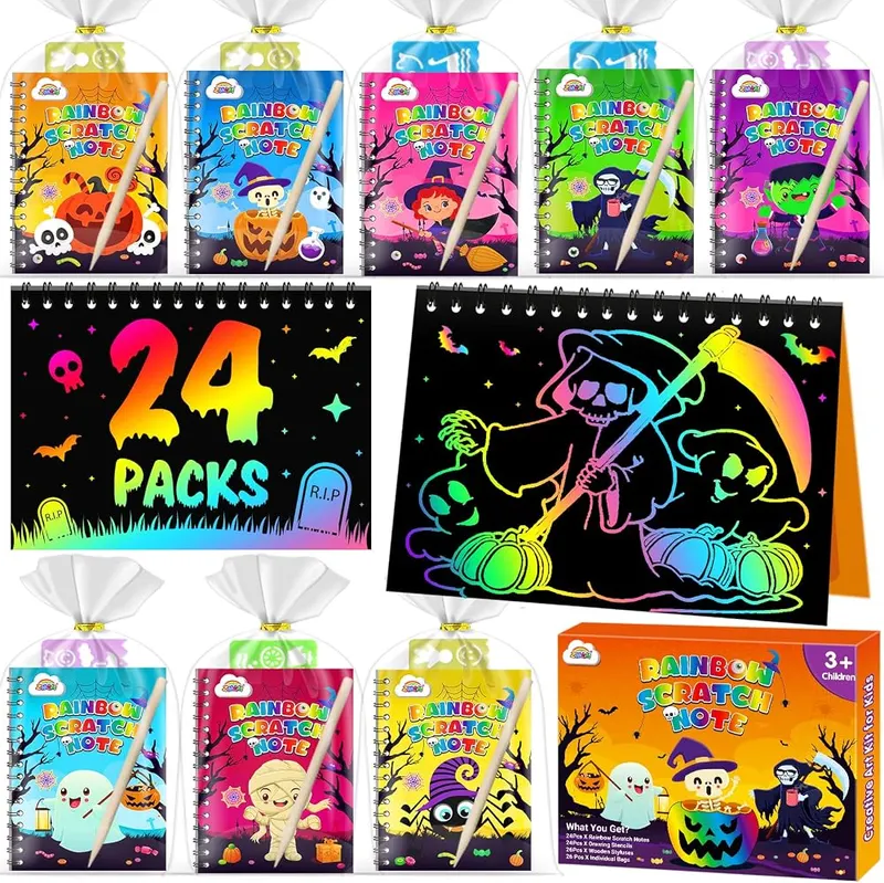 ZMLM 24 Pack Halloween Rainbow Art Scratch in 24 Pack Party