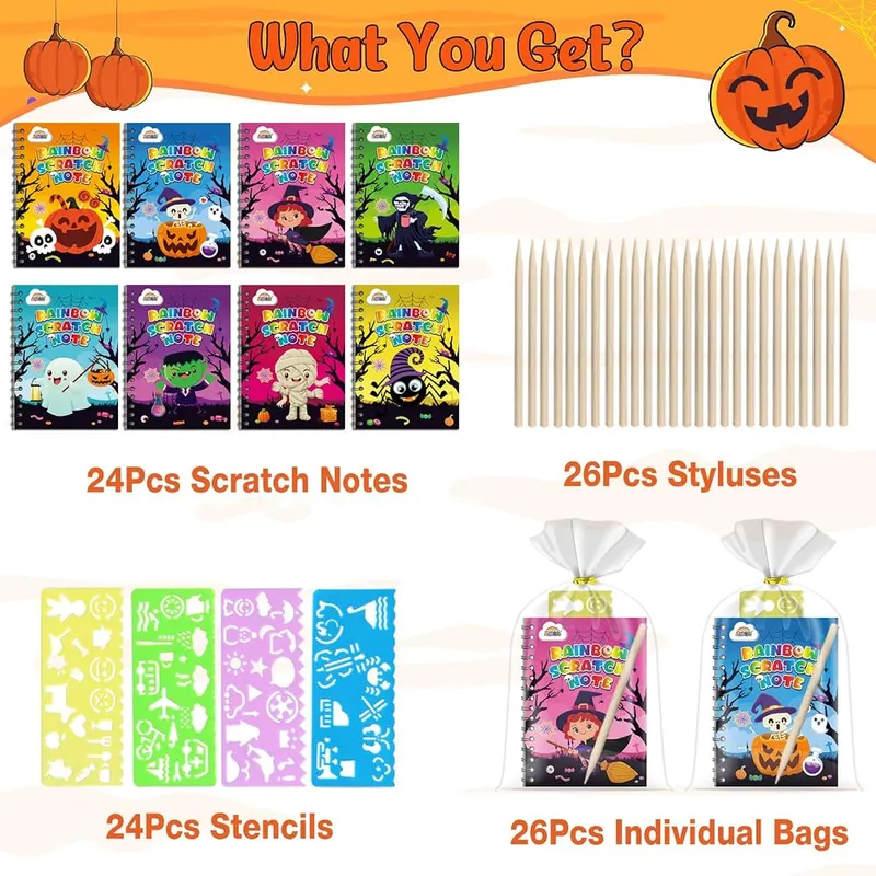 ZMLM 24 Pack Halloween Rainbow Art Scratch – Pack of 24 scratch notebooks