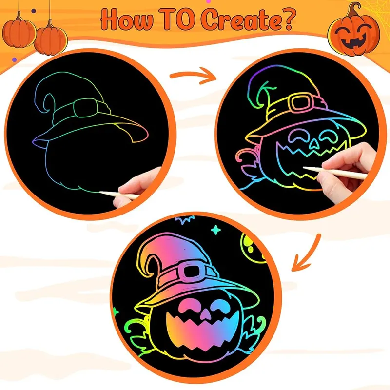 ZMLM 24 Pack Halloween Rainbow Art Scratch – Rainbow art scratch pages