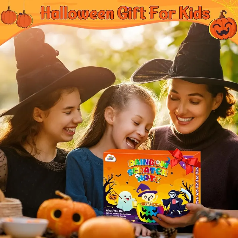 ZMLM 24 Pack Halloween Rainbow Art Scratch – Classroom prize friendly