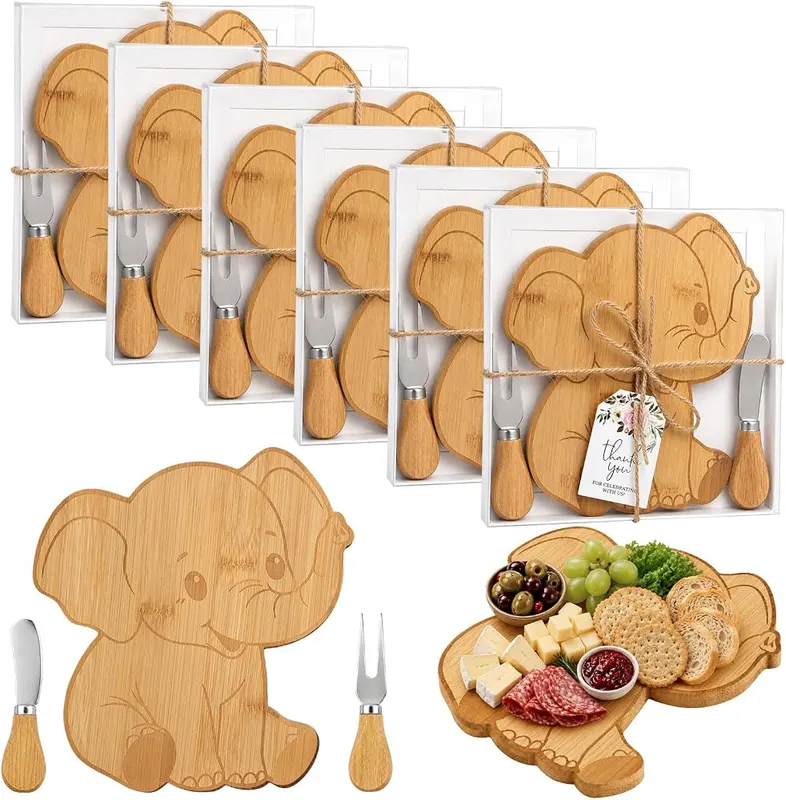 Zowekto 6 Set Elephant Cheese Board in Bamboo