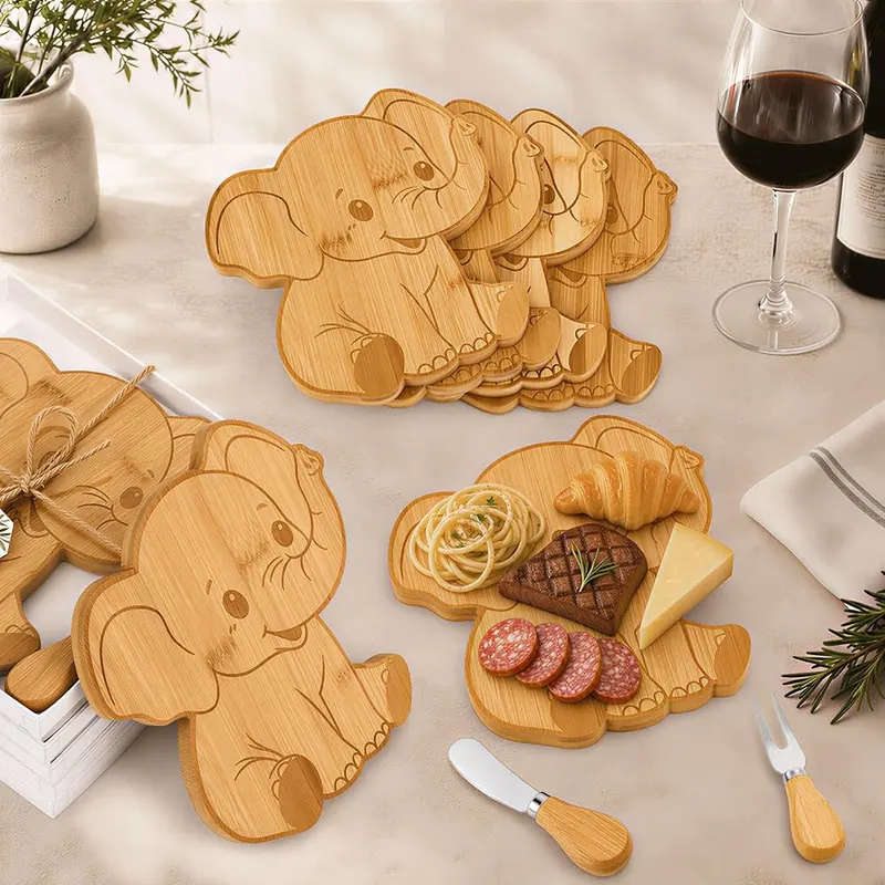 Zowekto 6 Set Elephant Cheese Board – Complete set with knives and forks