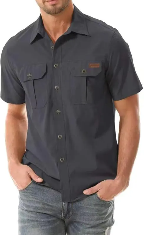 Zyvrenix Men’s Short Sleeve Button Down Shirts in Dark Gray