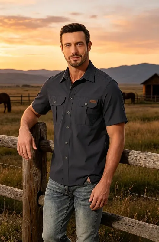Zyvrenix Men’s Short Sleeve Button Down Shirts – Short sleeve button-down with pockets