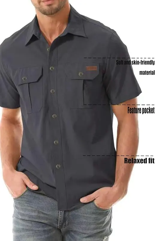 Zyvrenix Men’s Short Sleeve Button Down Shirts – 90% nylon and 10% spandex blend